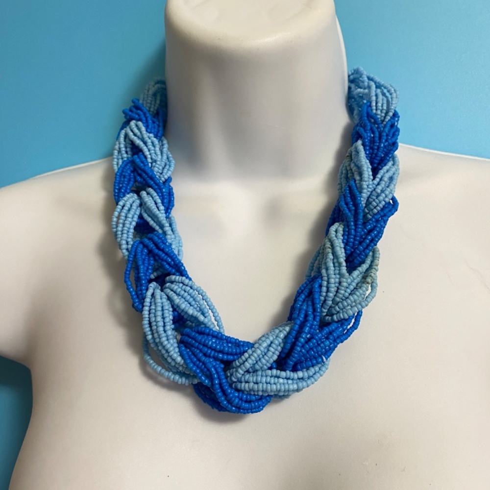 Chunky Seed Beads Blues Twist Boho Style Summer Beachy Necklace